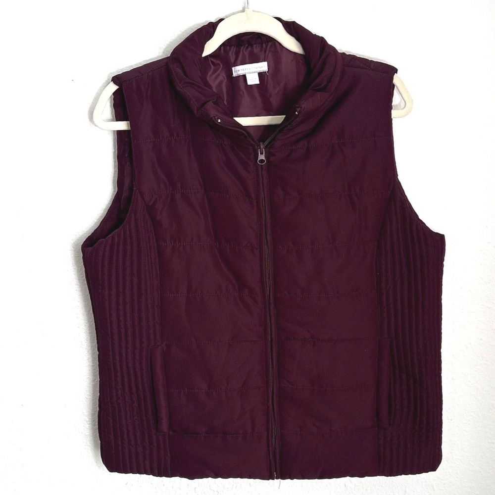 New York Company Quilted‎ Full Zip Puffer Vest Large Stand Collar Rose Burgundy